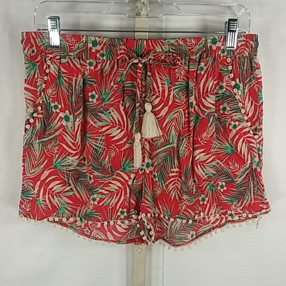 2/$10  05113 Atmosphere red & green palm & floral print shorts 8